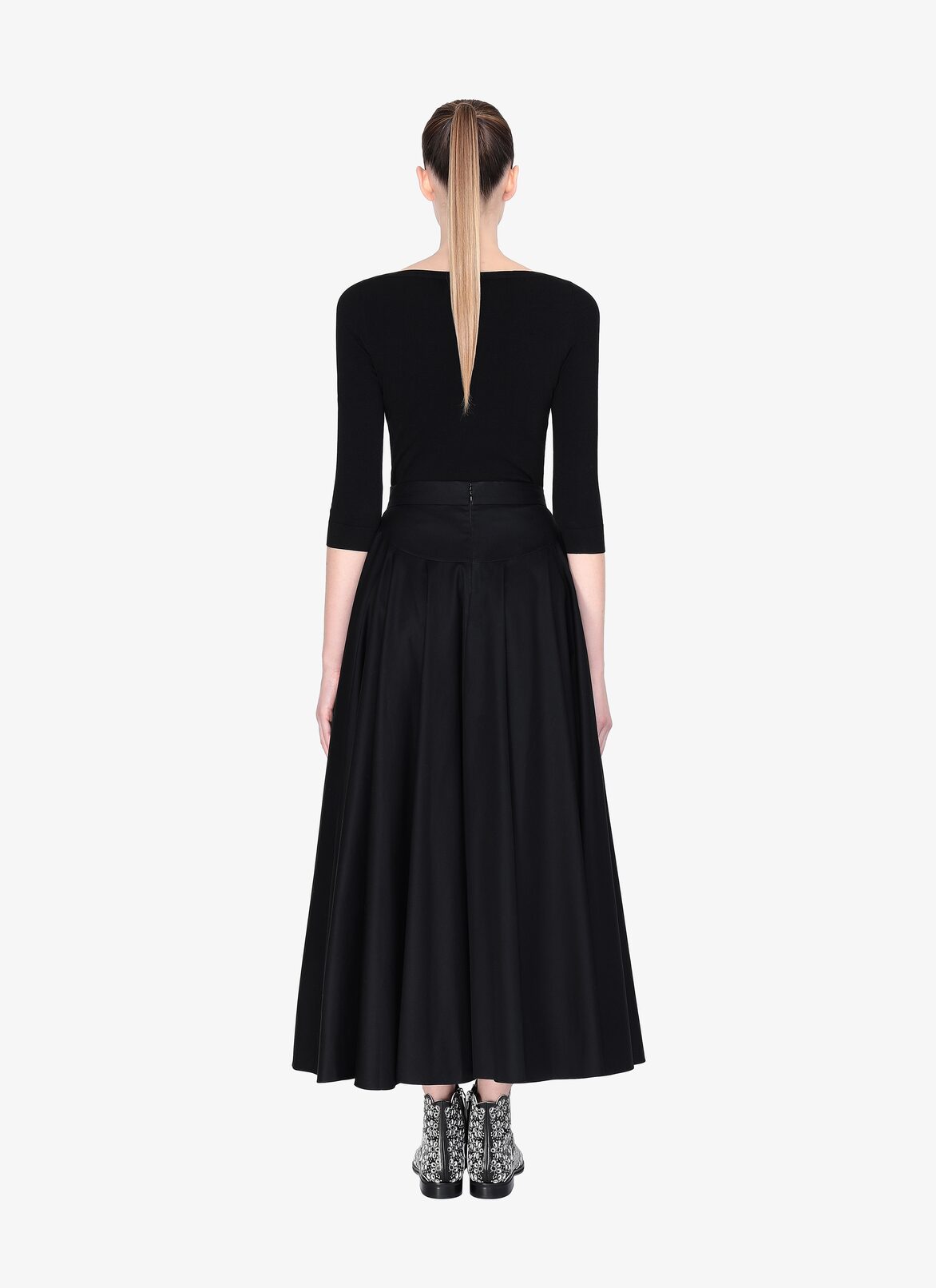 SKIRT GABARDINE DE COTON BLACK ALAÏA BLACK  SKIRT GABARDINE DE COTON BLACK